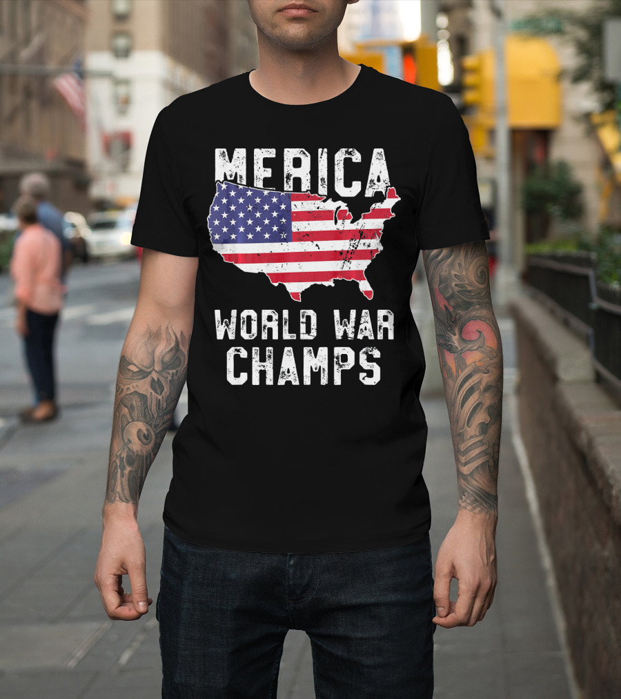 Merica World War Champs Map With American Flag T-Shirt