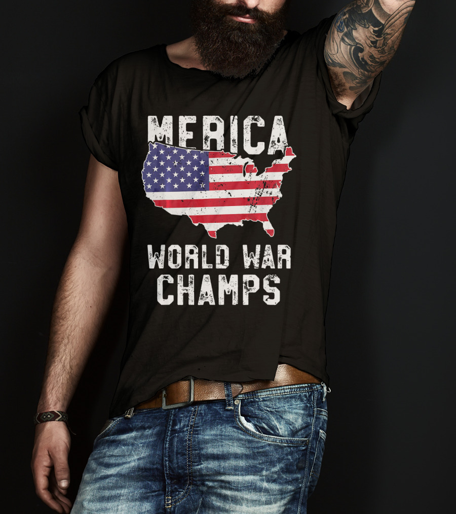Merica World War Champs Map With American Flag T-Shirt