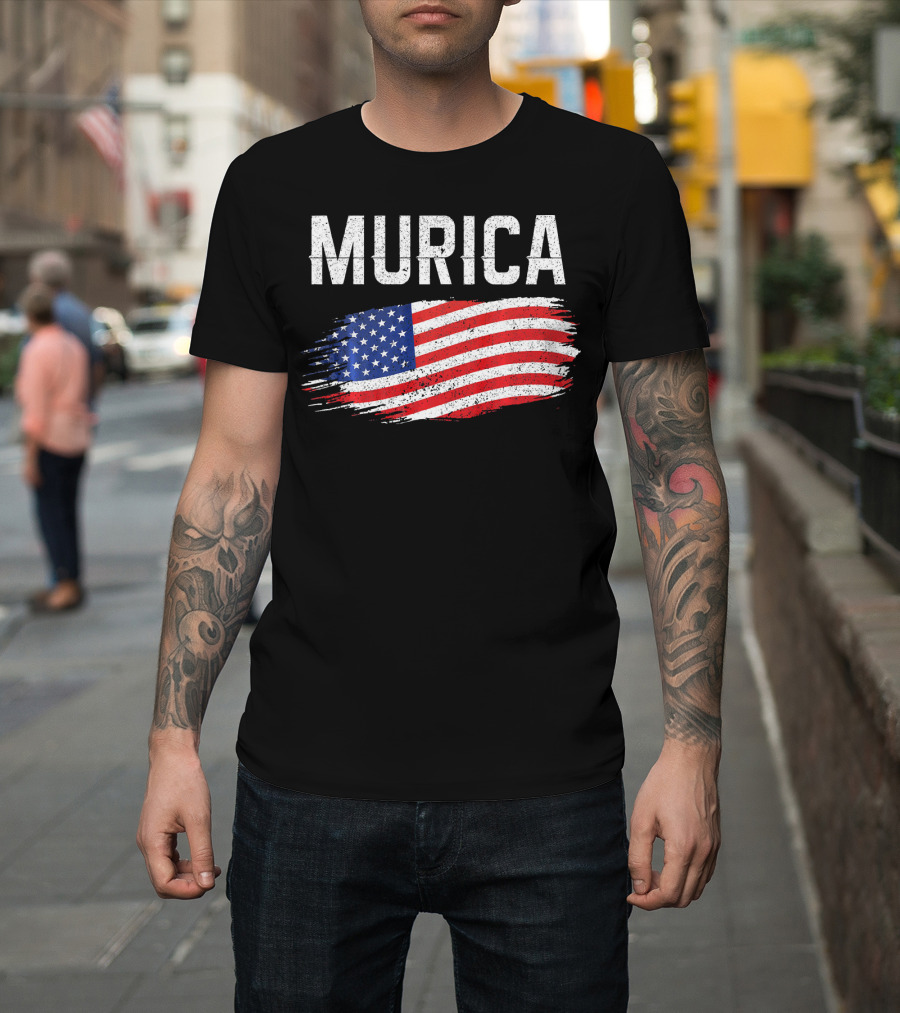 Murica Distressed Brushstroke American Flag T-Shirt