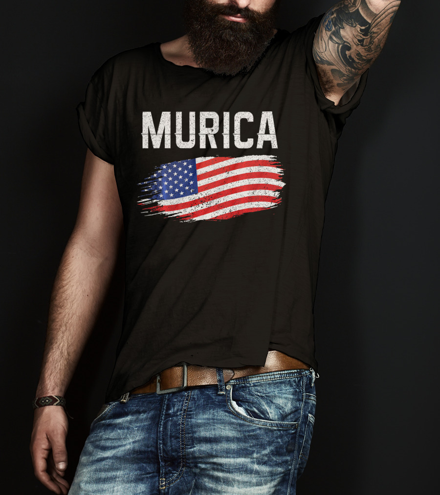 Murica Distressed Brushstroke American Flag T-Shirt