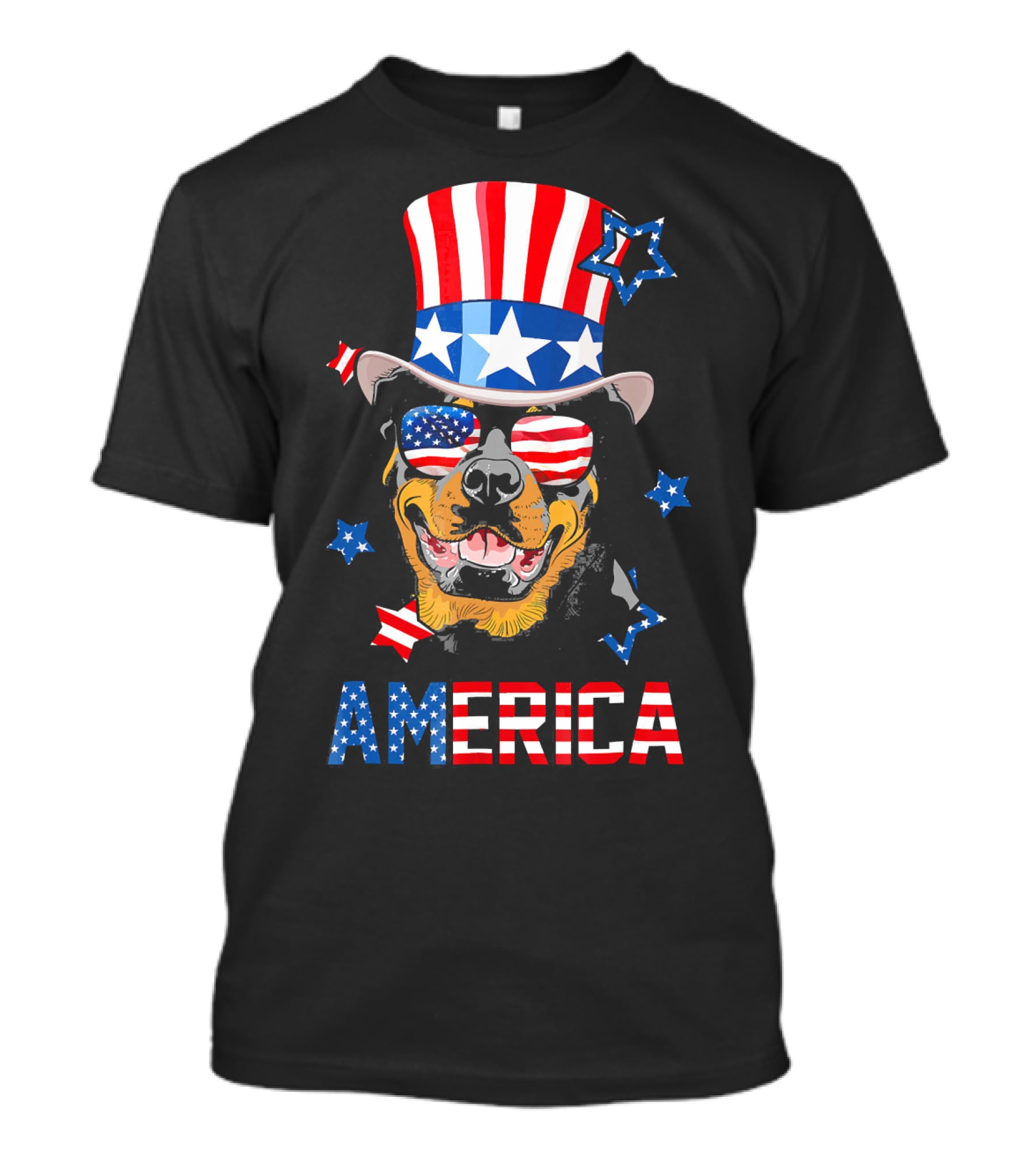 America Rottweiler Wearing Patriotic Top Hat And Sunglasses T-Shirt