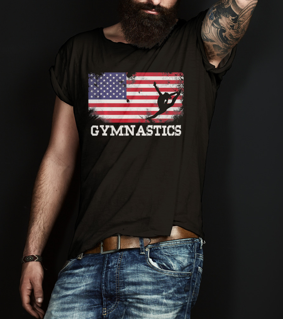 Gymnastics USA Flag Patriotic Silhouette American Athlete T-Shirt