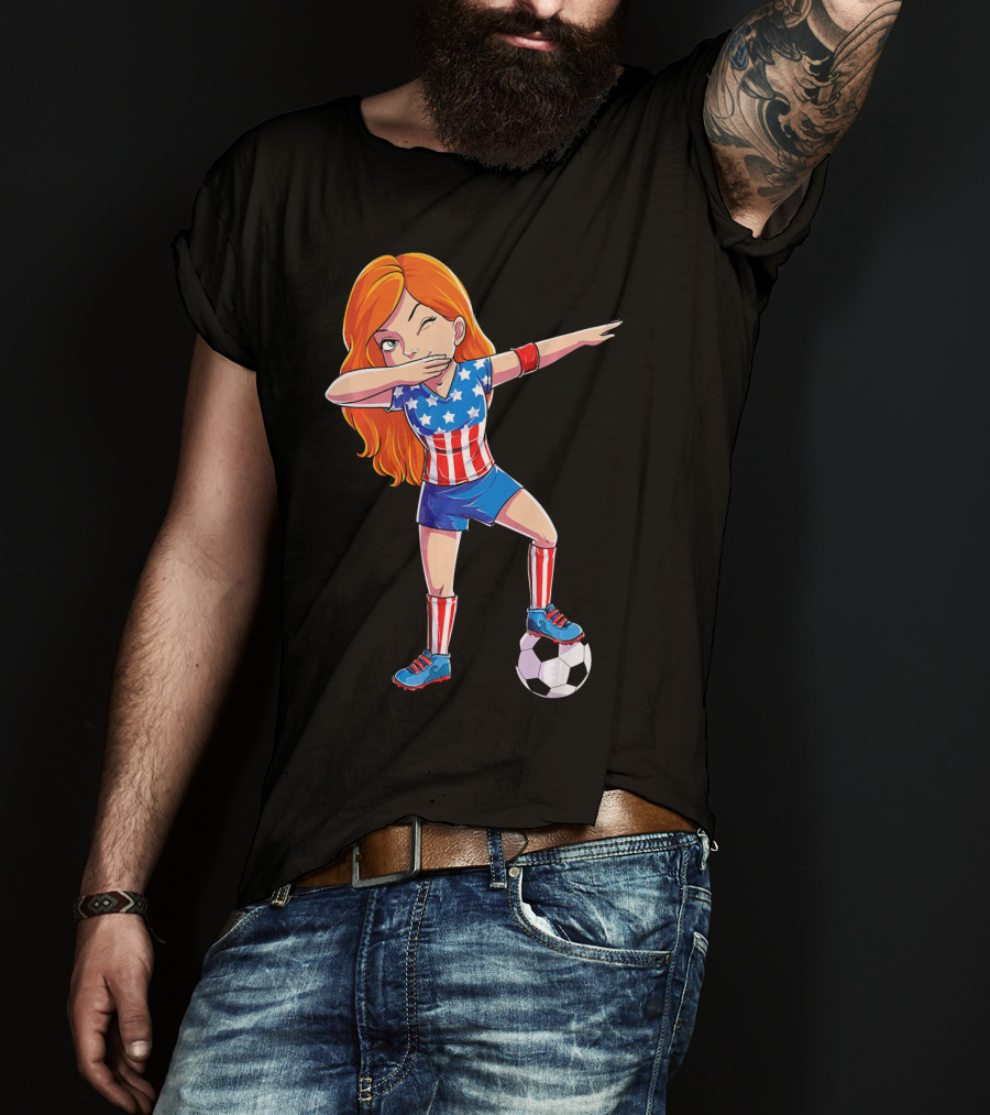 Dabbing Soccer Girl USA Flag Stars And Stripes Jersey T-Shirt