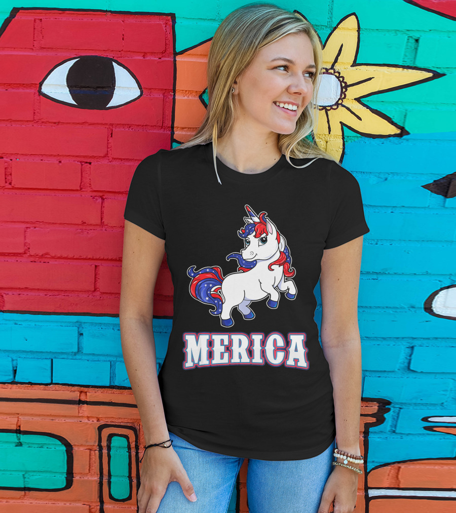 Merica Americorn Patriotic Unicorn With US Flag Colors T-Shirt