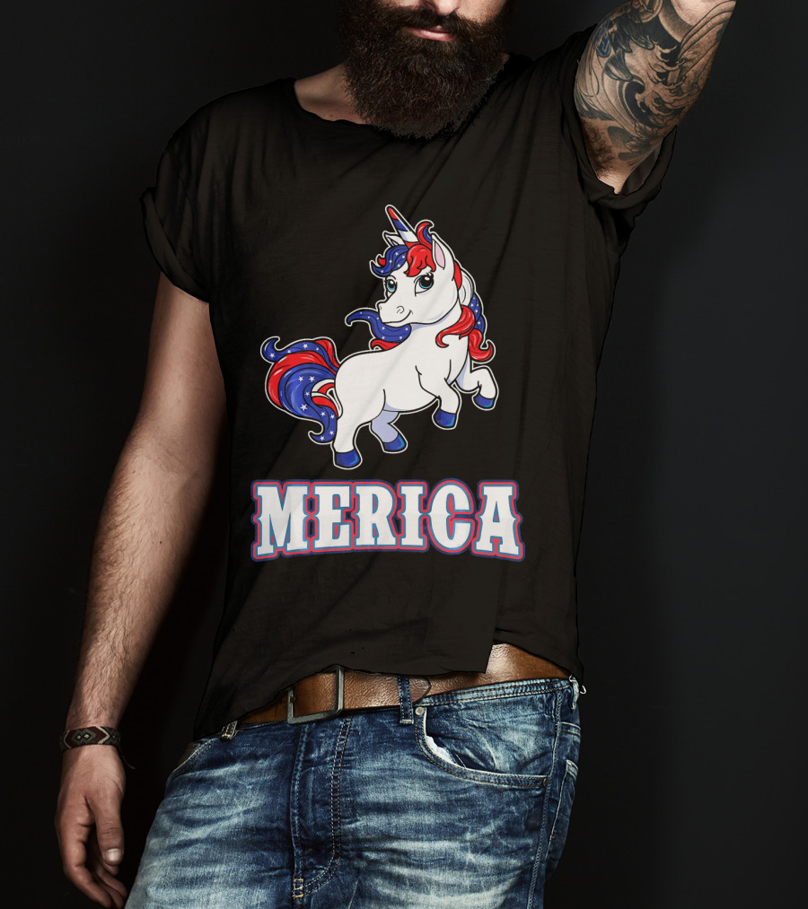 Merica Americorn Patriotic Unicorn With US Flag Colors T-Shirt