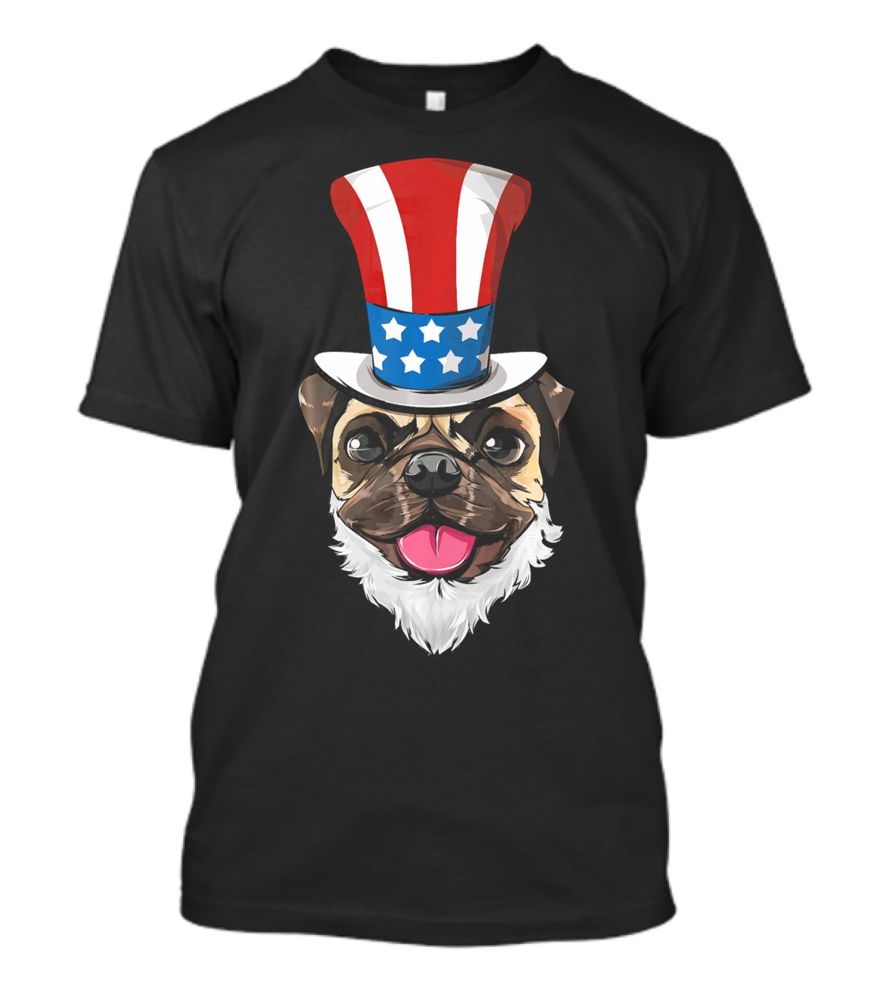 Pug Dog Wearing Uncle Sam Hat And Lincoln Beard T-Shirt