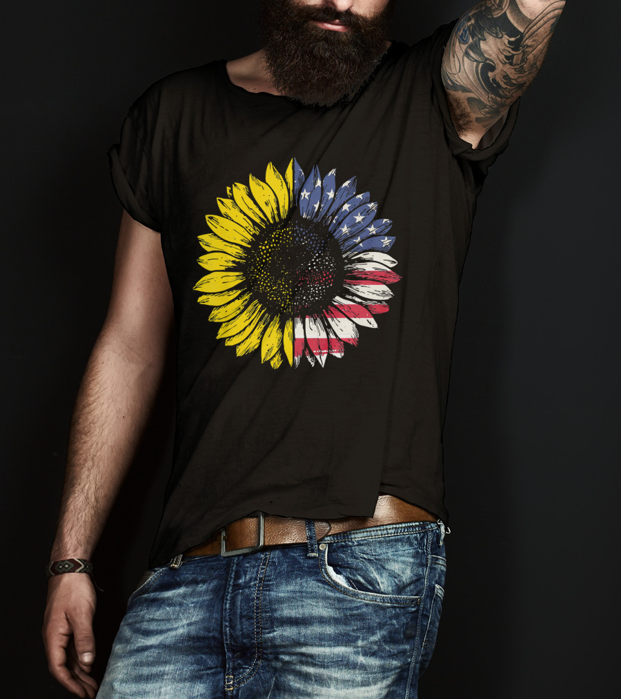 Sunflower With American Flag Stars And Stripes Patriotic T-Shirt