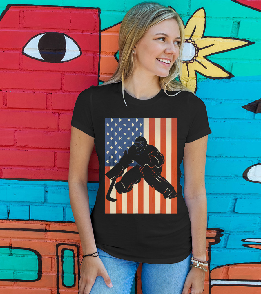 Hockey Goalie American Flag USA T-Shirt