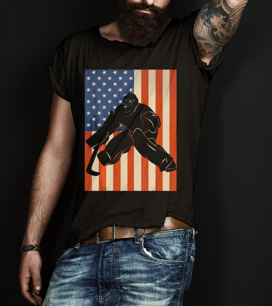 Hockey Goalie American Flag USA T-Shirt