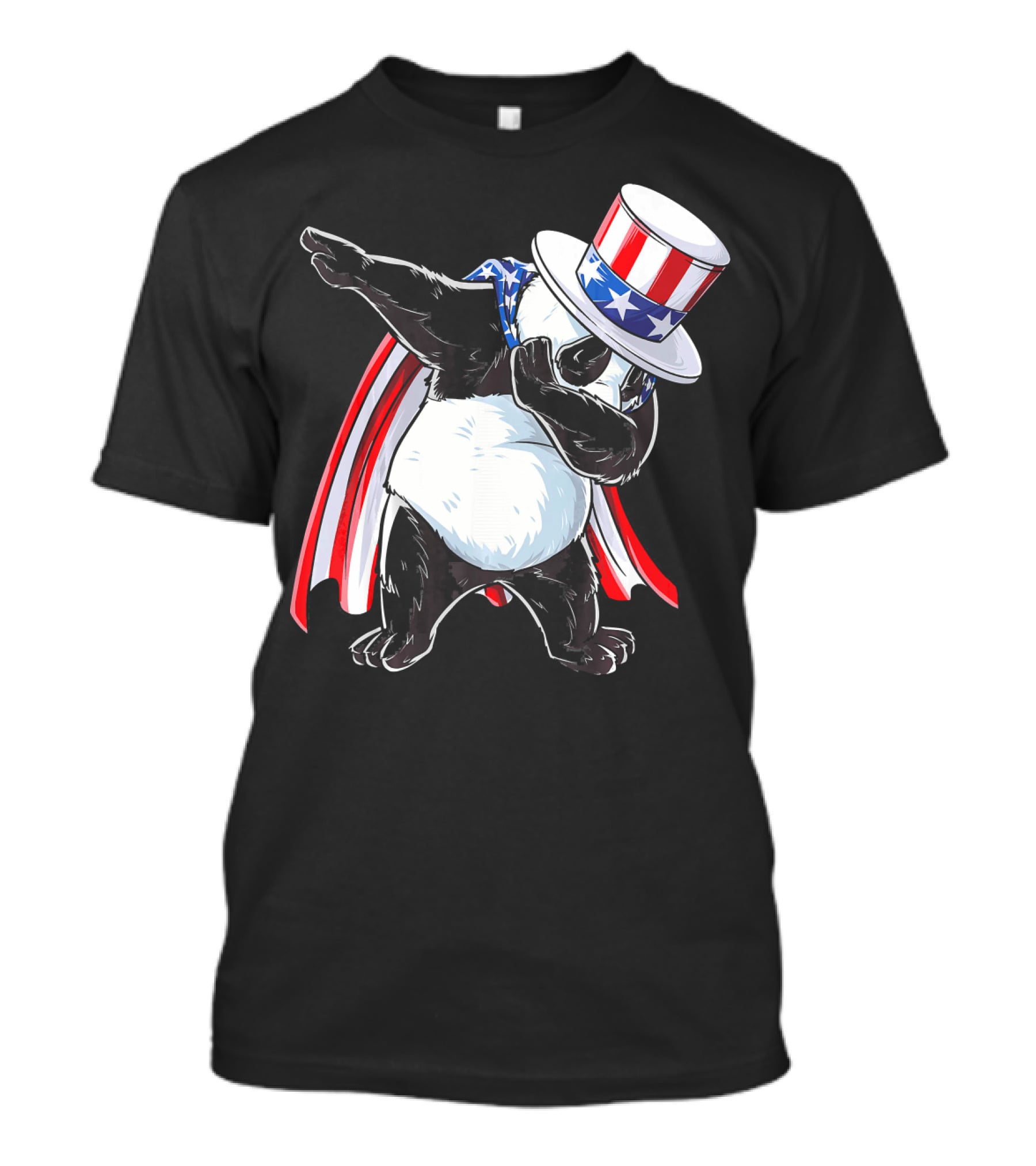 Uncle Sam Panda Dabbing With Stars And Stripes Hat And Cape T-Shirt