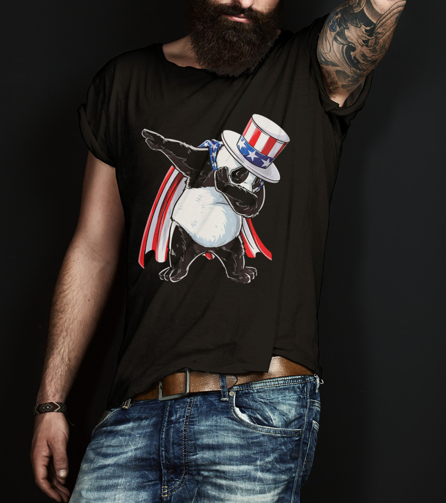 Uncle Sam Panda Dabbing With Stars And Stripes Hat And Cape T-Shirt