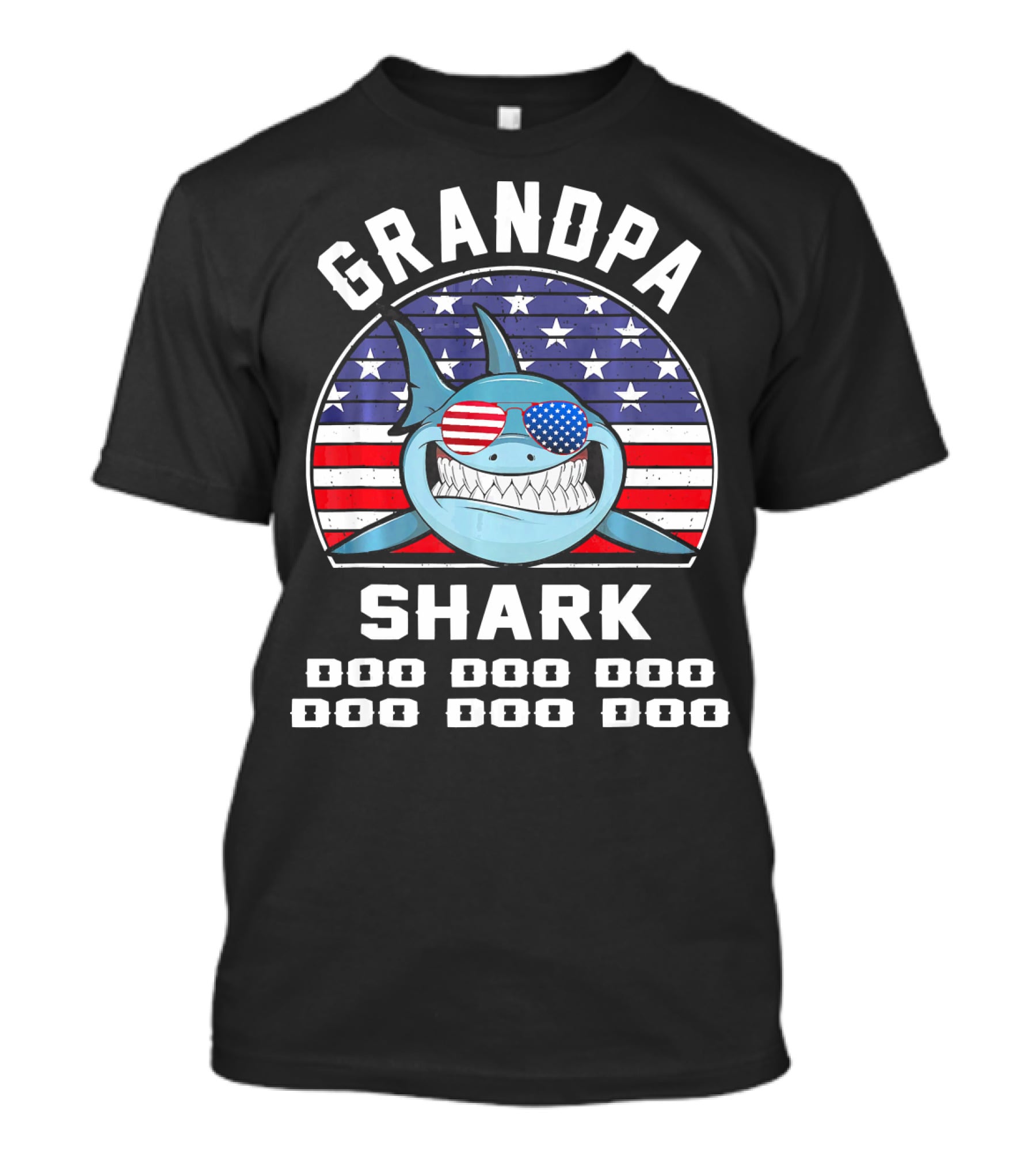 Grandpa Shark Doo Doo Doo American Flag Sunglasses T-Shirt