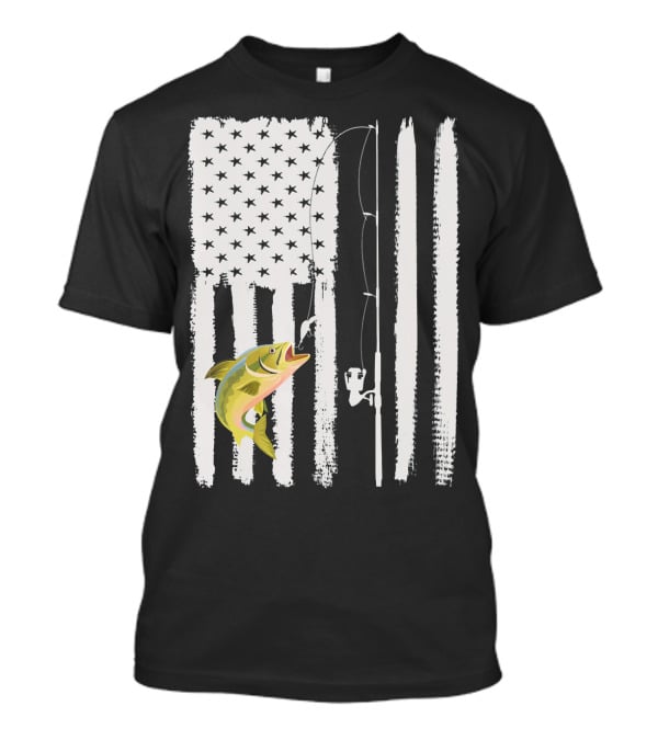 American Flag Fishing Pole With Fish USA Patriotic T-Shirt