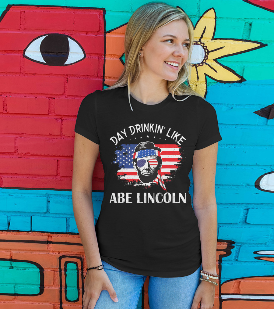 Day Drinkin' Like Abe Lincoln American Flag Bandana Sunglasses Patriotic Party T-Shirt