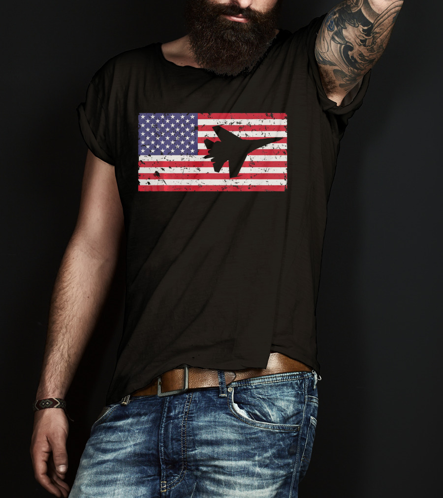 American Flag Jet Silhouette Patriotic Airplane T-Shirt