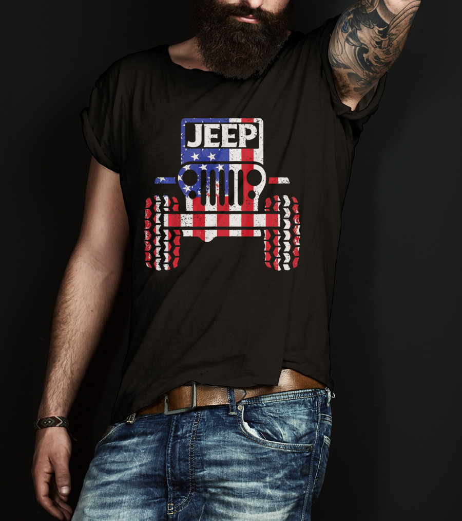 JEEPS American Flag Patriotic Retro Vintage Jeep USA T-Shirt