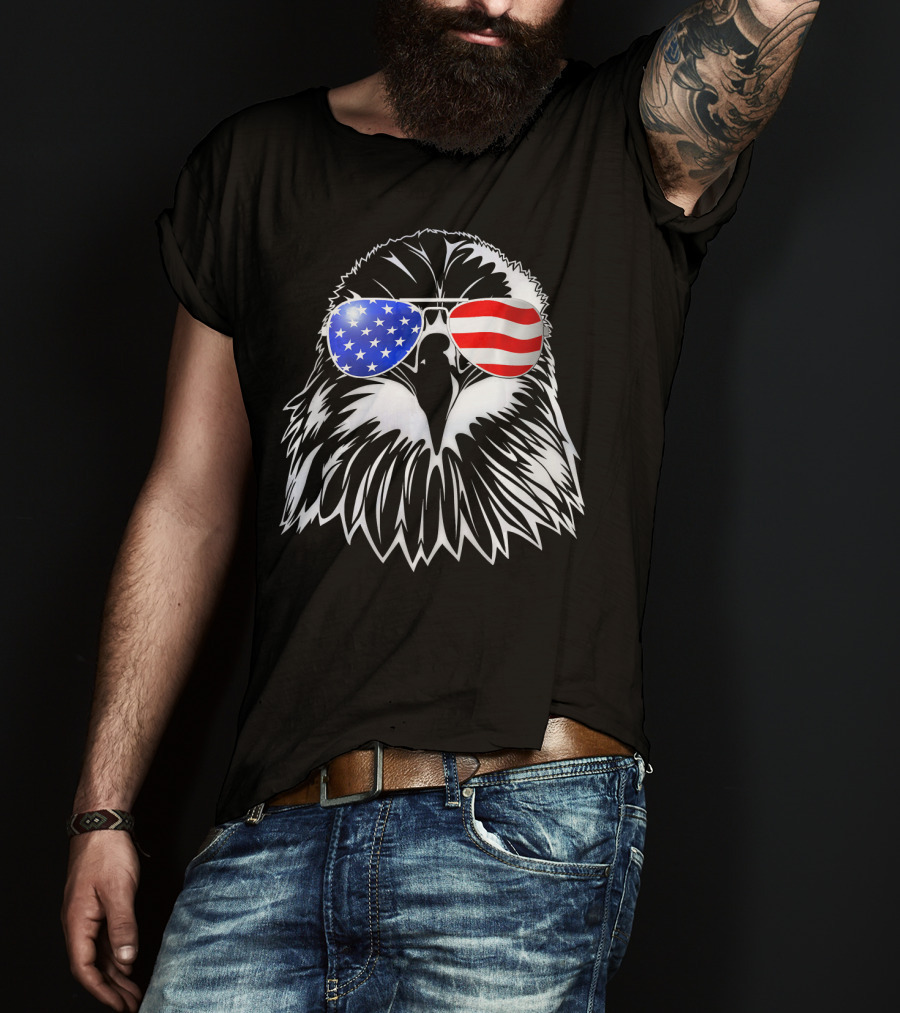 American Flag Eagle With USA Sunglasses T-Shirt