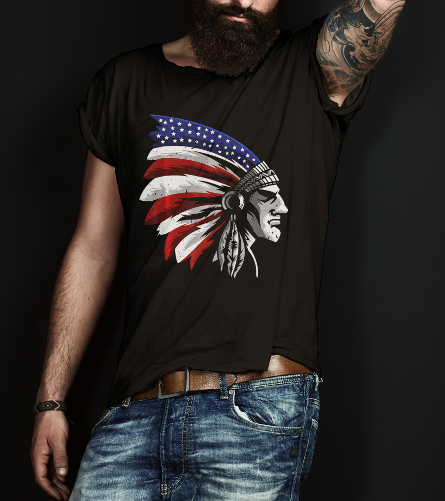 Native American Indian Chief Patriotic Headdress T-Shirt