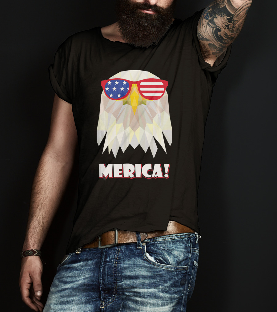 Merica Eagle With American Flag Sunglasses T-Shirt