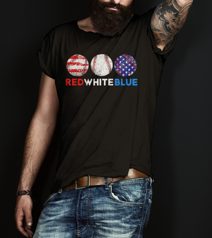 Red White Blue Baseball American Flag T-Shirt