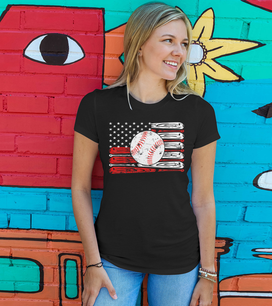 Vintage Baseball Stitch American Flag T-Shirt