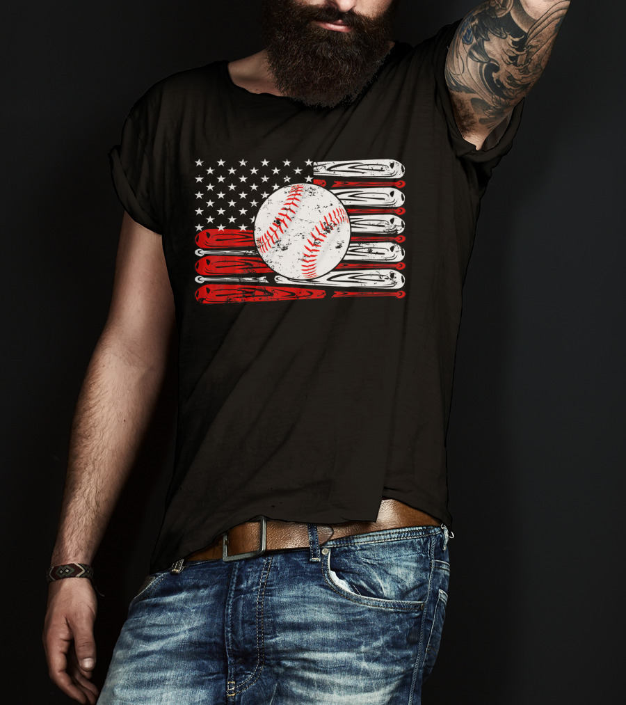 Vintage Baseball Stitch American Flag T-Shirt