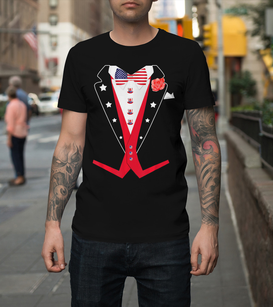 4th of July Tuxedo American Patriotic Bowtie and Stars T-Shirt