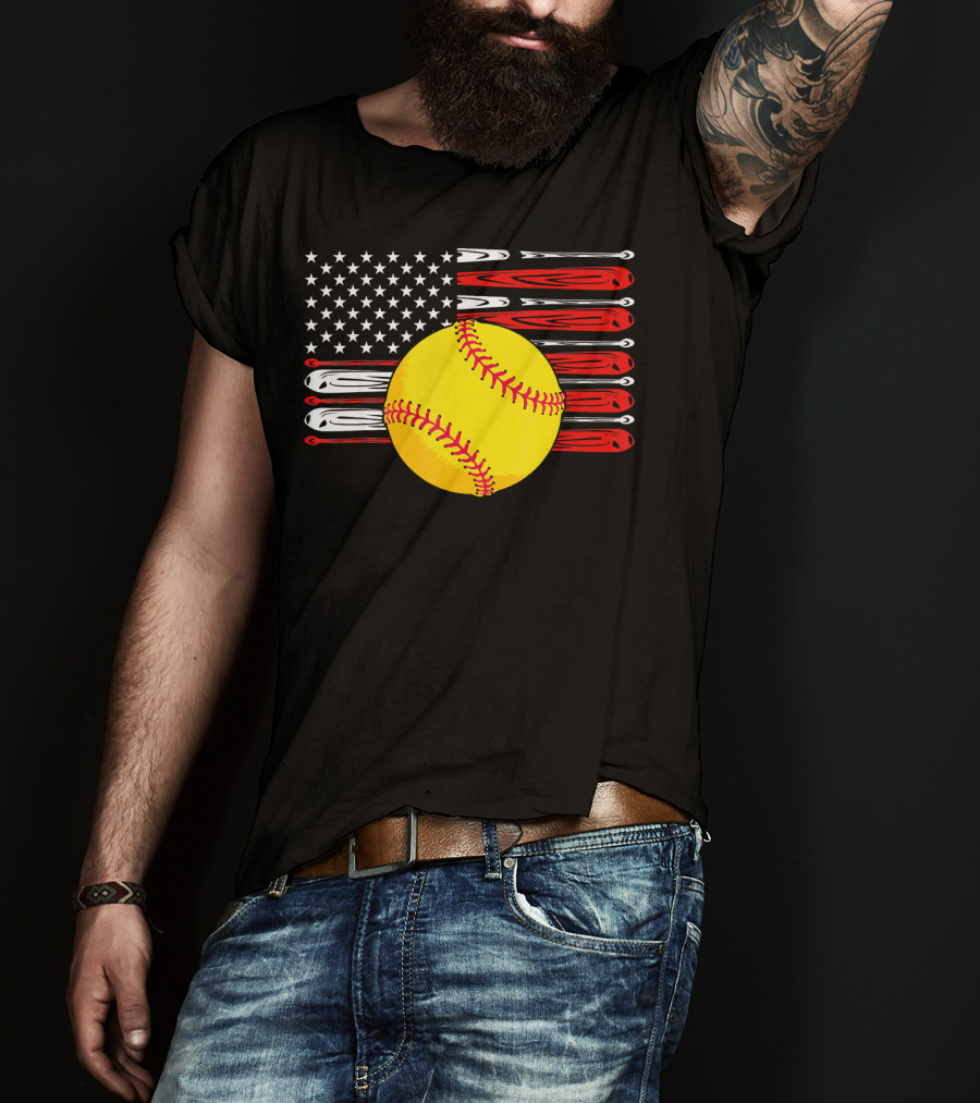 Vintage Softball American Flag T-Shirt