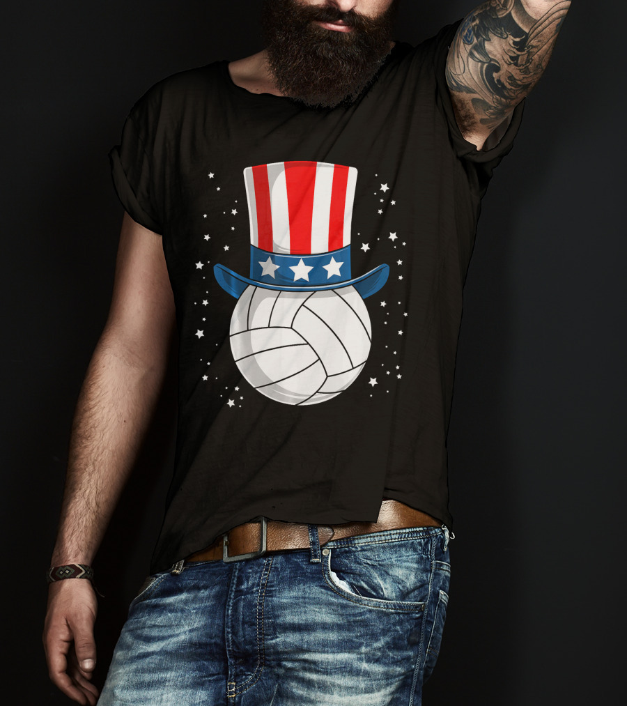 Volleyball Uncle Sam Hat American Flag Stars T-Shirt