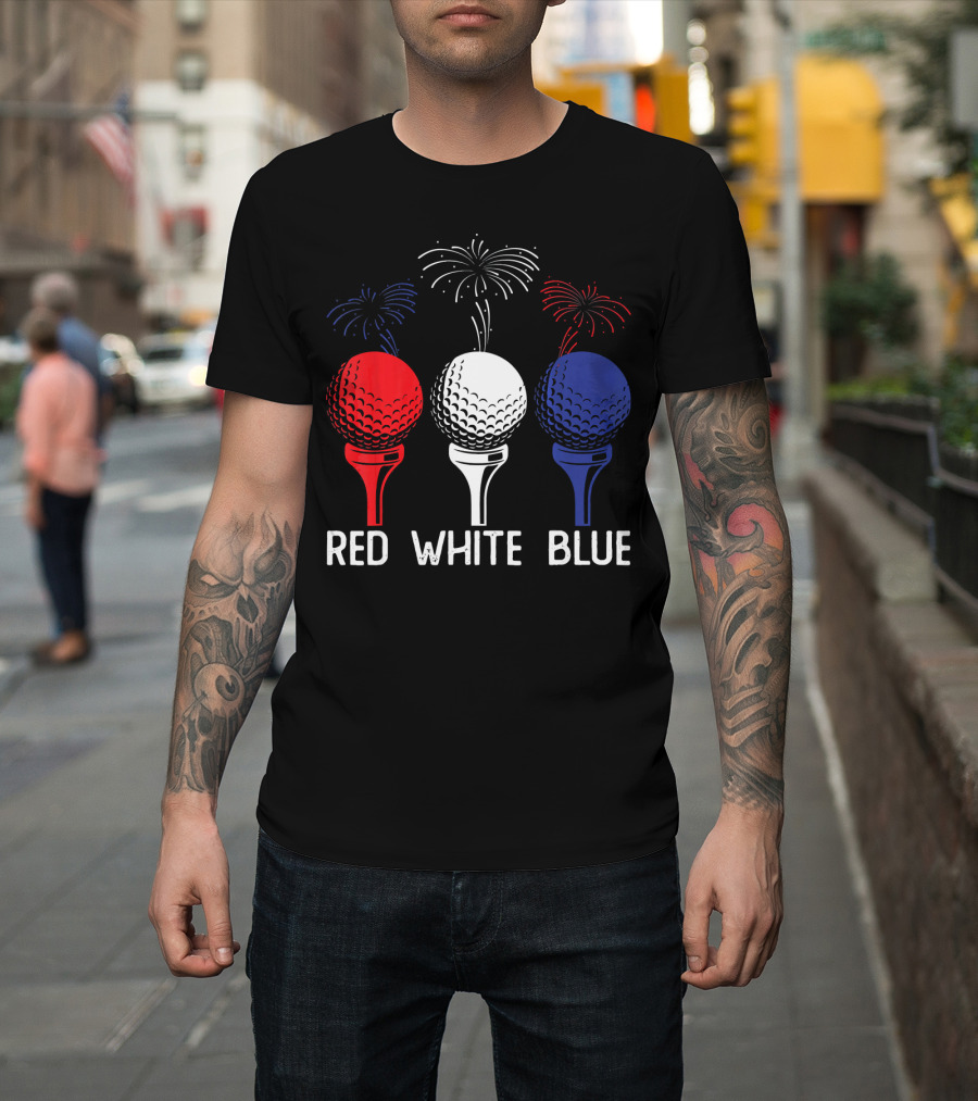 Golf Red White Blue US Flag Patriotic Fireworks T-Shirt