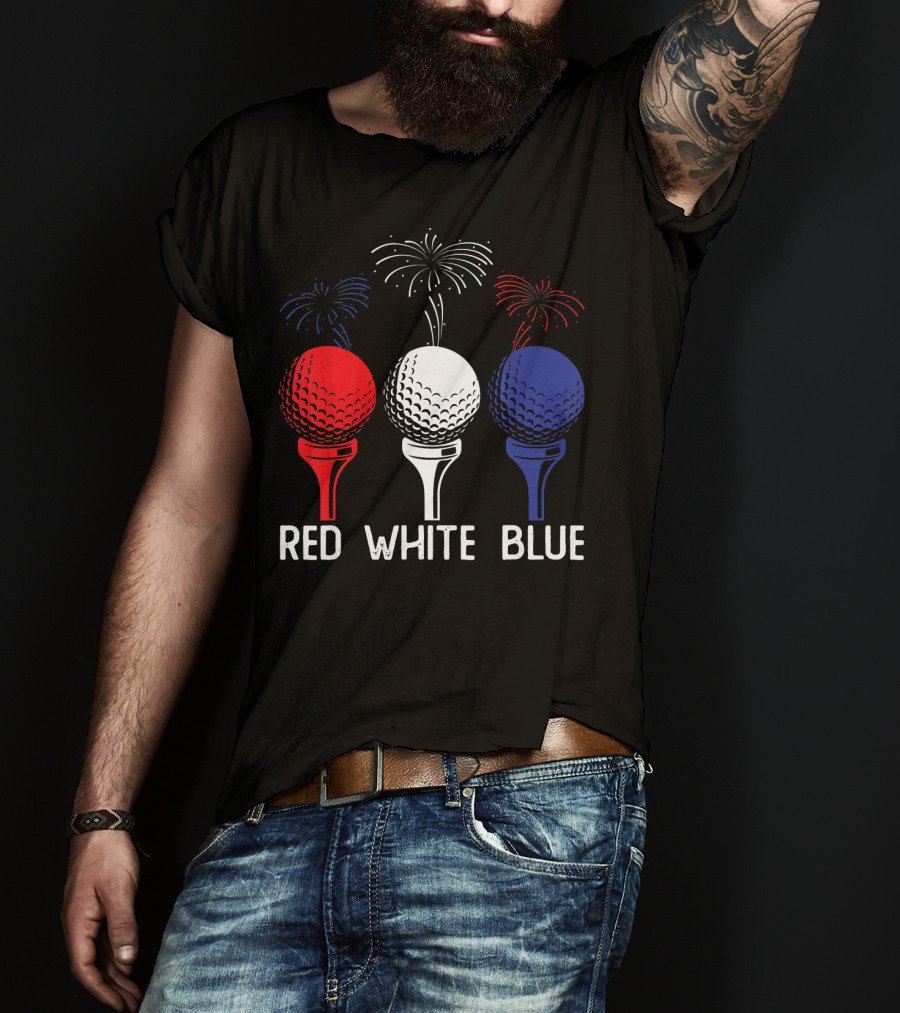 Golf Red White Blue US Flag Patriotic Fireworks T-Shirt