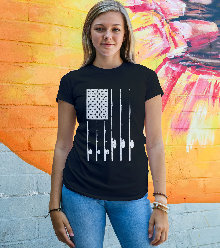 American Flag Fishing Rods USA Patriotic T-Shirt