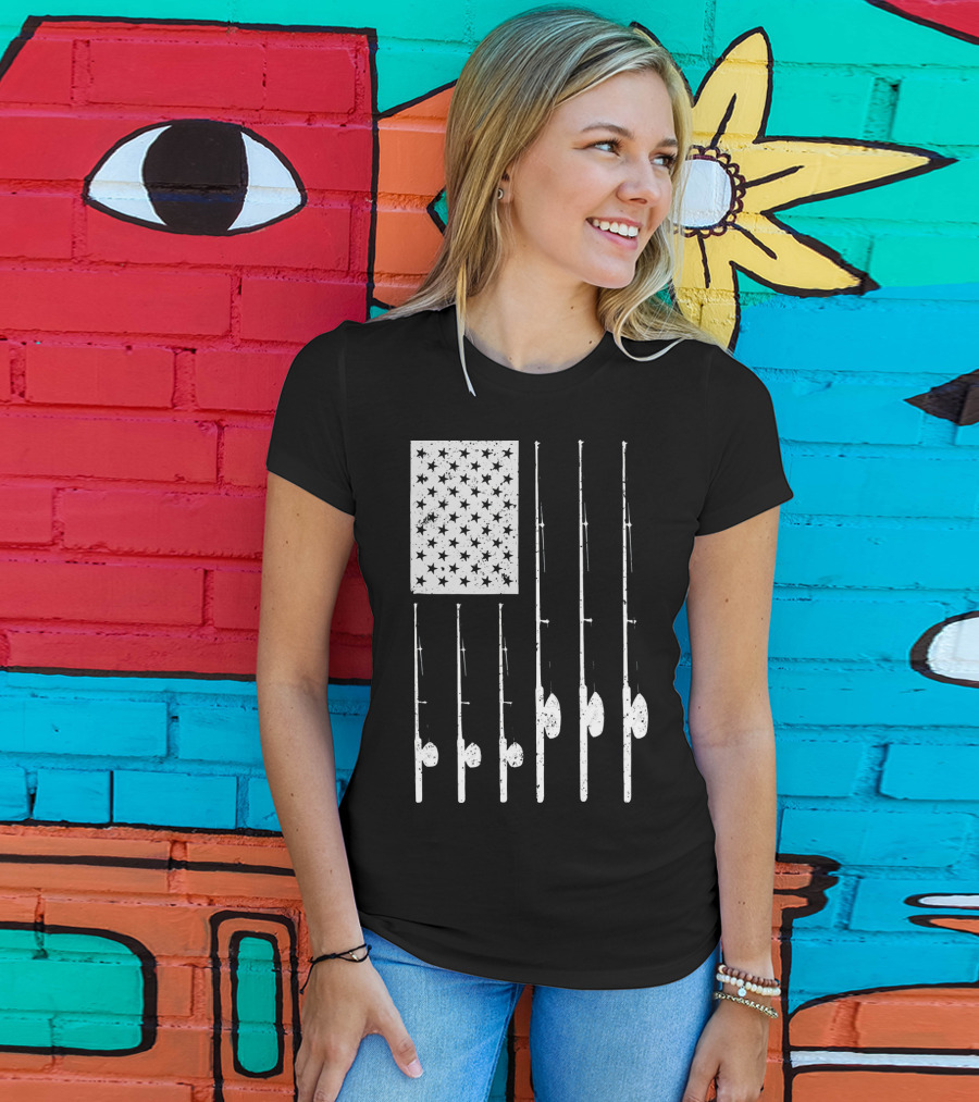 American Flag Fishing Rods USA Patriotic T-Shirt