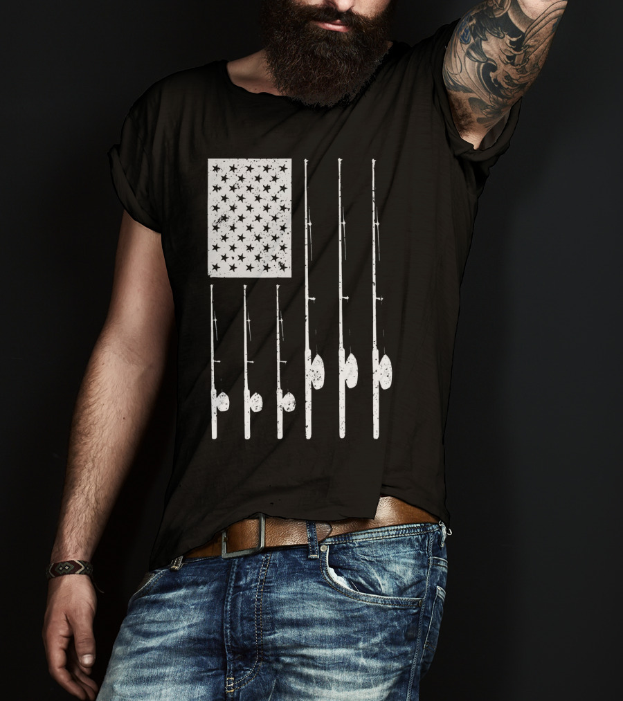 American Flag Fishing Rods USA Patriotic T-Shirt