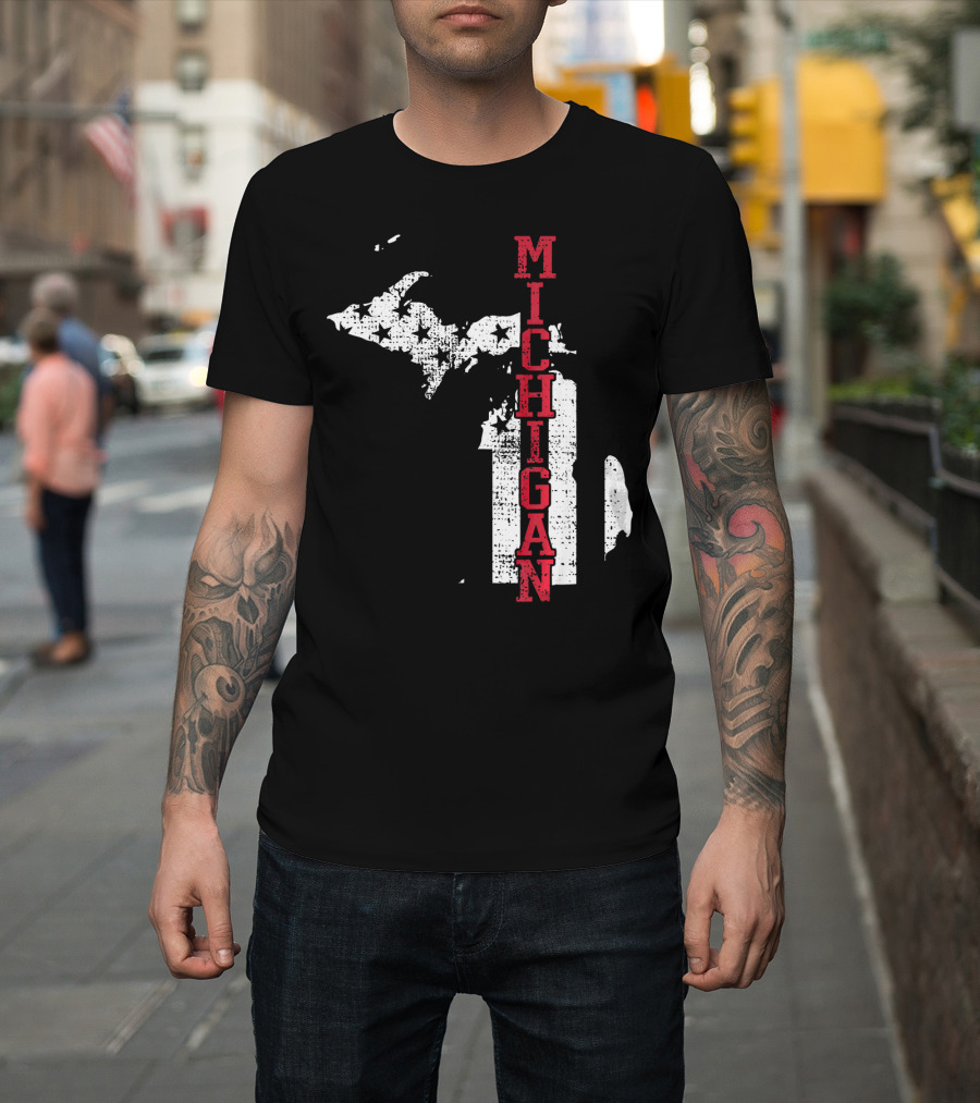 Michigan State Vintage USA Flag Patriotic Map T-Shirt