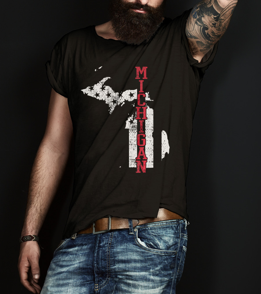 Michigan State Vintage USA Flag Patriotic Map T-Shirt