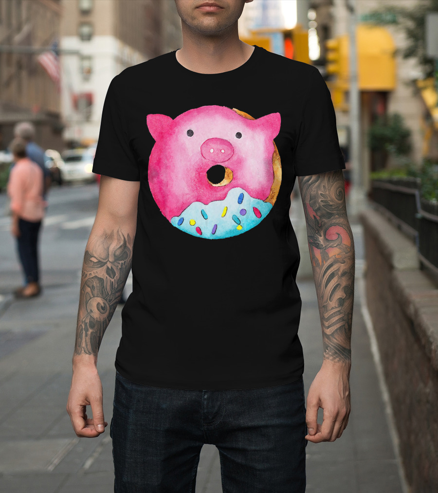 Donut Pig Watercolor Pink Frosting Sprinkles T-Shirt