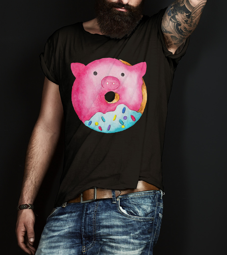 Donut Pig Watercolor Pink Frosting Sprinkles T-Shirt