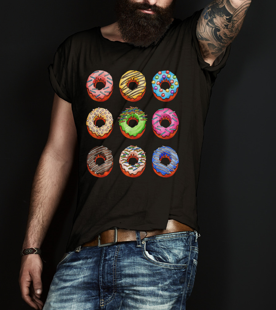 Funny Tasty Big Pack Donuts Bakery Multicolor Desserts T-Shirt