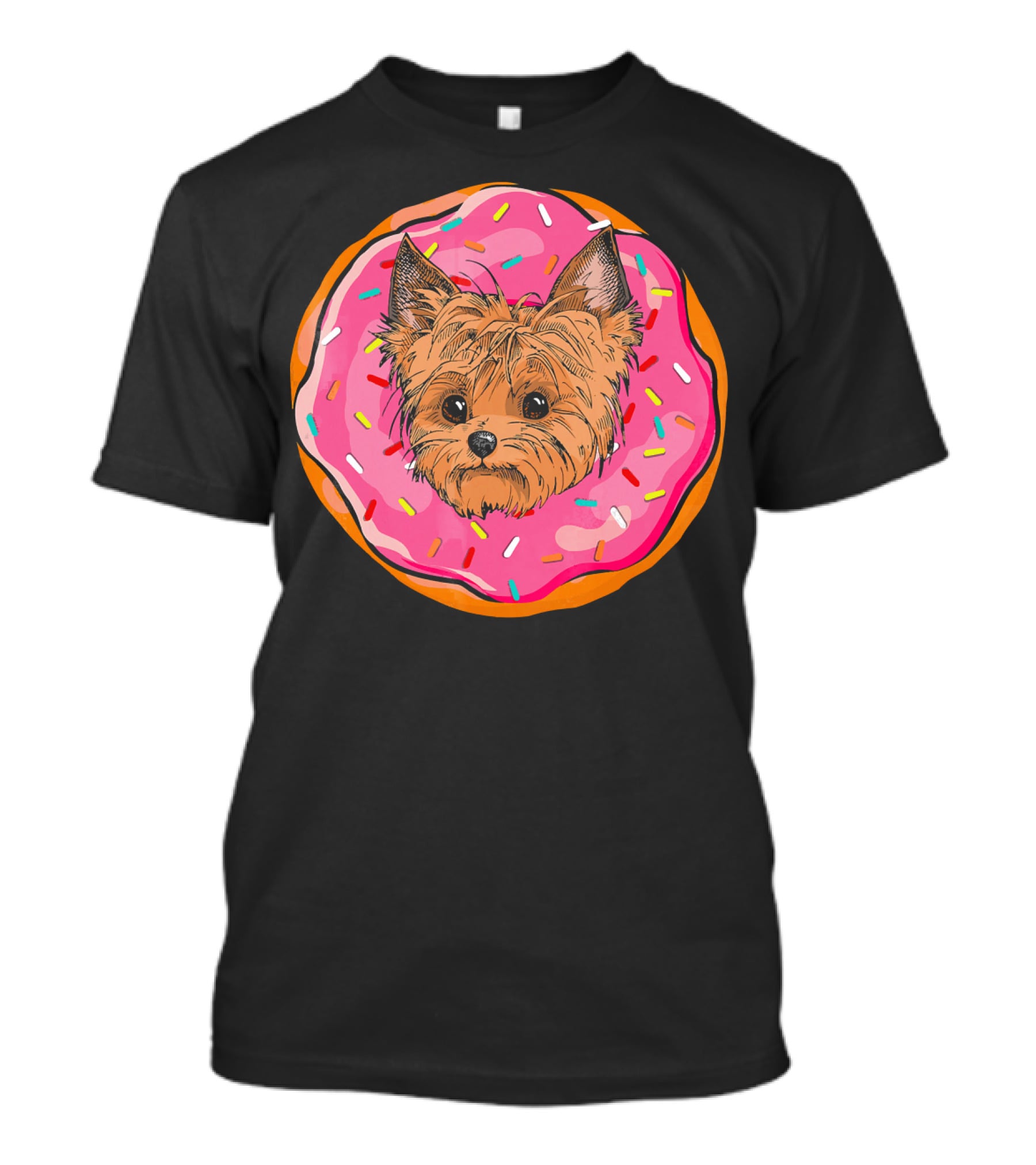 Funny Donut Dog Face Yorkie Yorkie Donut Sprinkles T-Shirt
