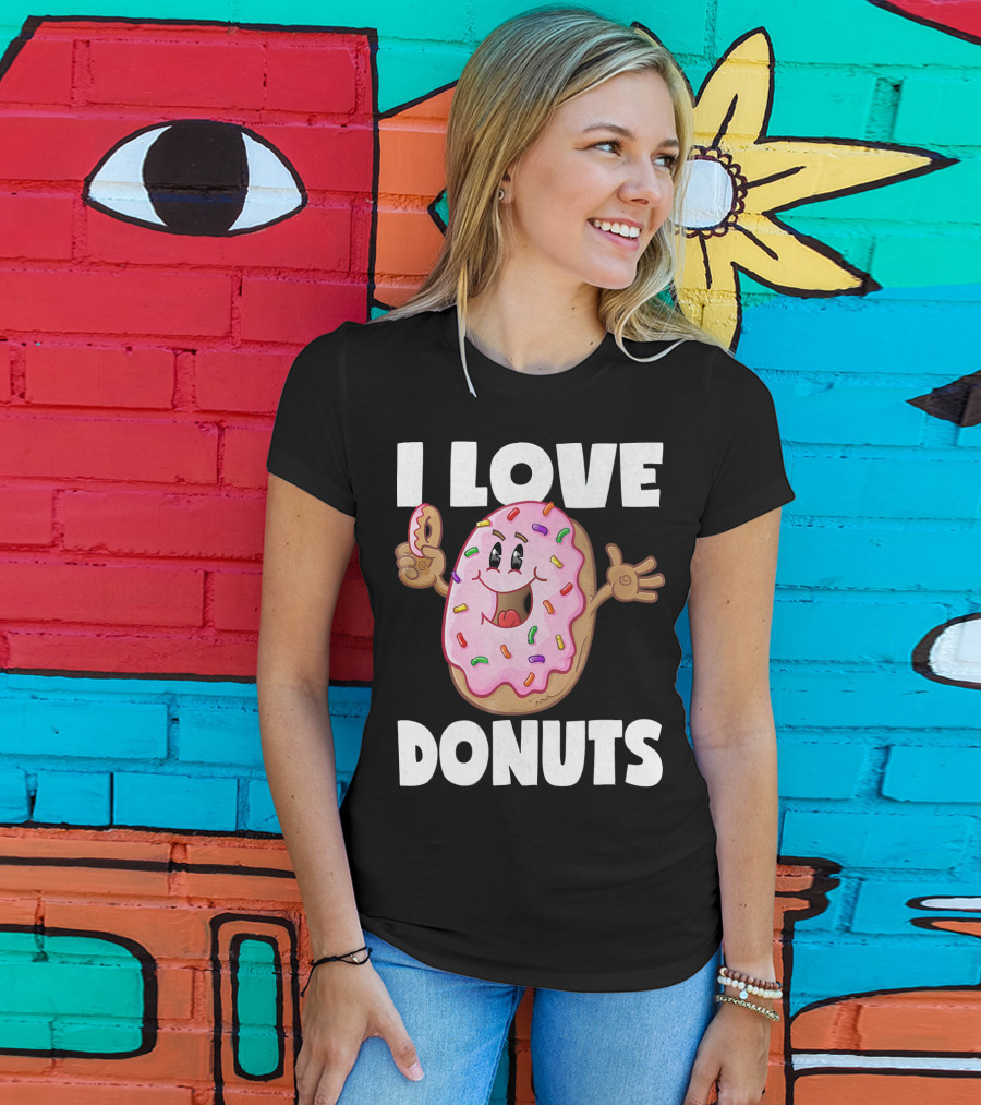I Love Donuts Funny Vintage Baked Fried Pink Frosted Sprinkles T-Shirt