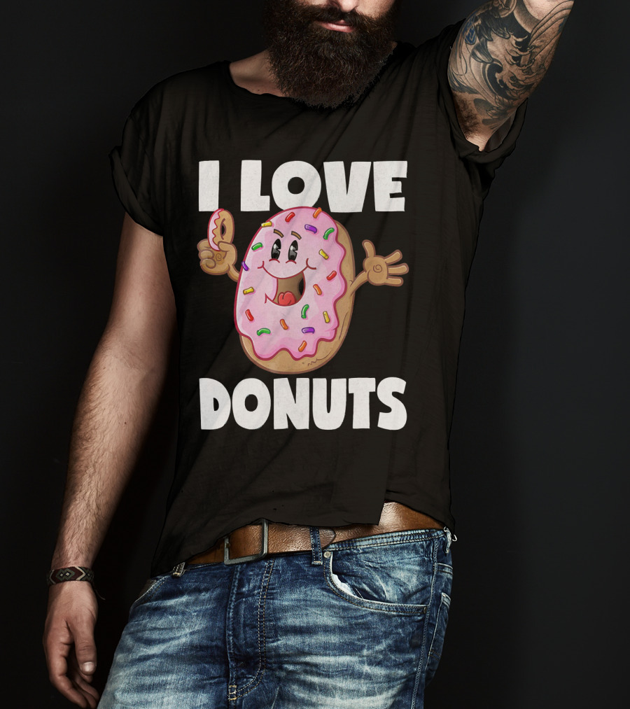 I Love Donuts Funny Vintage Baked Fried Pink Frosted Sprinkles T-Shirt