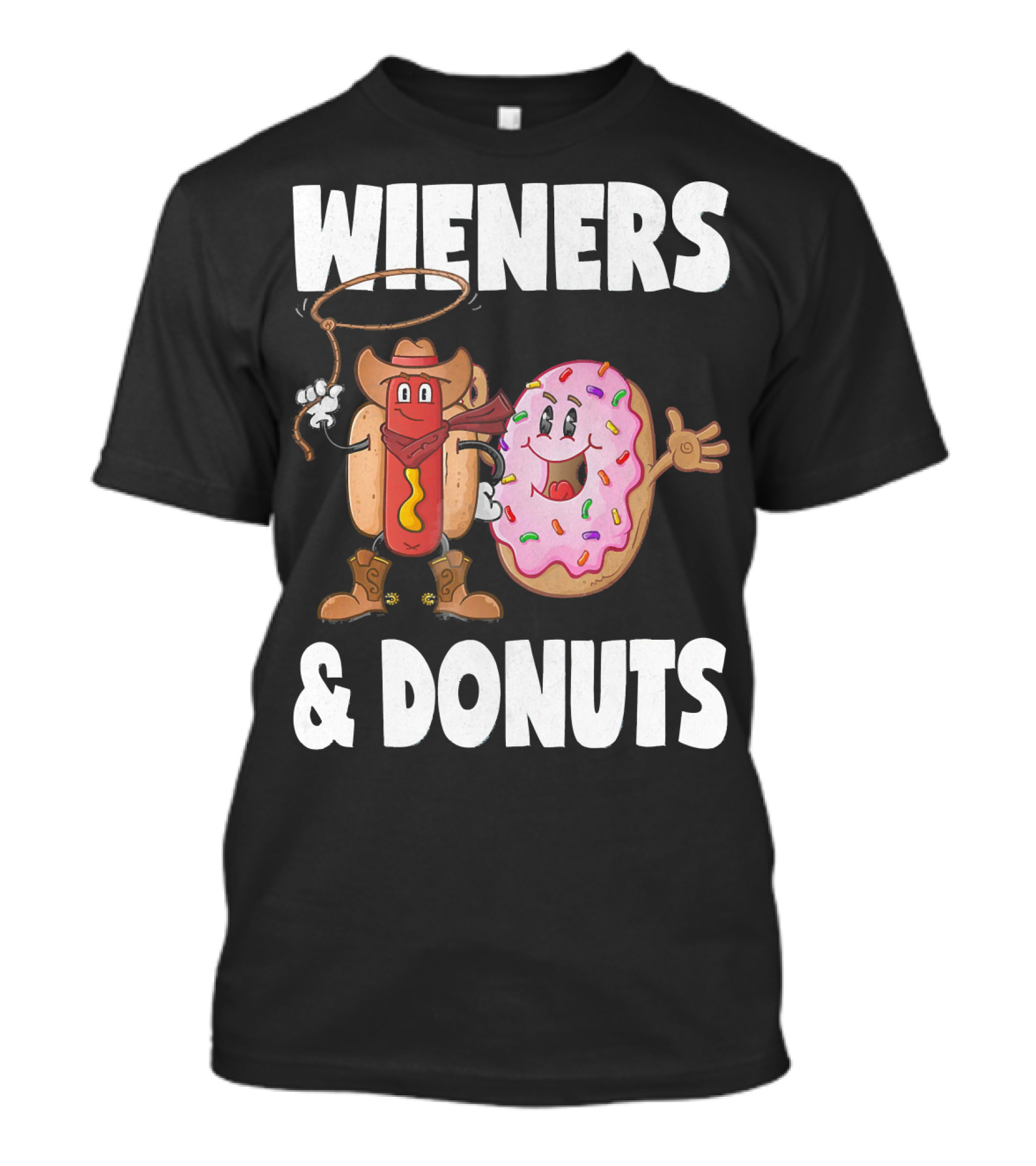WIENERS And DONUTS Funny Vintage Hot Dog Cowboy And Happy Donut With Sprinkles T-Shirt