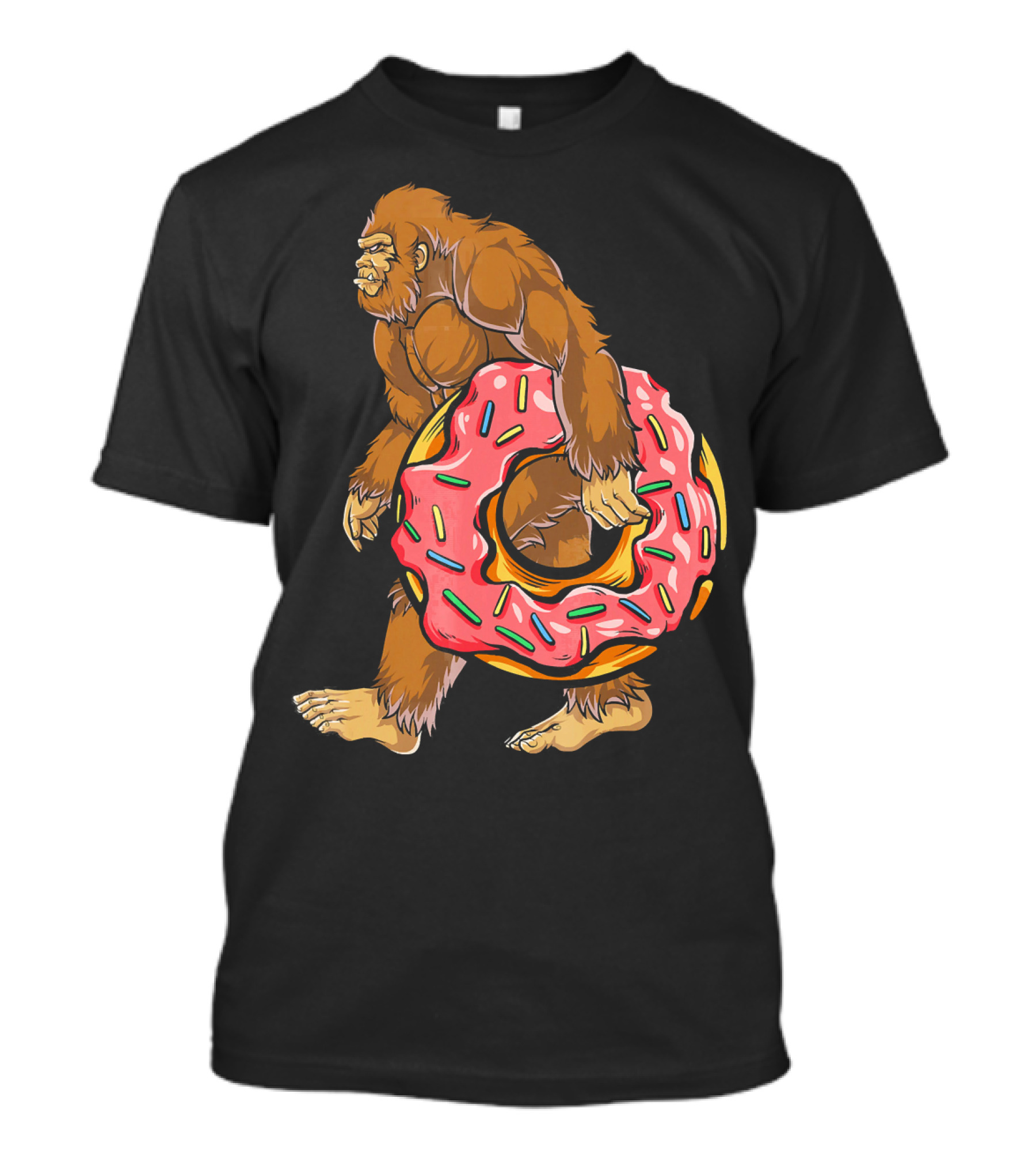 Bigfoot Sasquatch Holding Sprinkled Donut T-Shirt