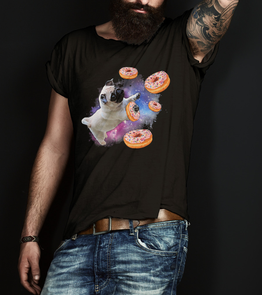 Funny Pug Donut Galaxy Space Dog Adventure T-Shirt