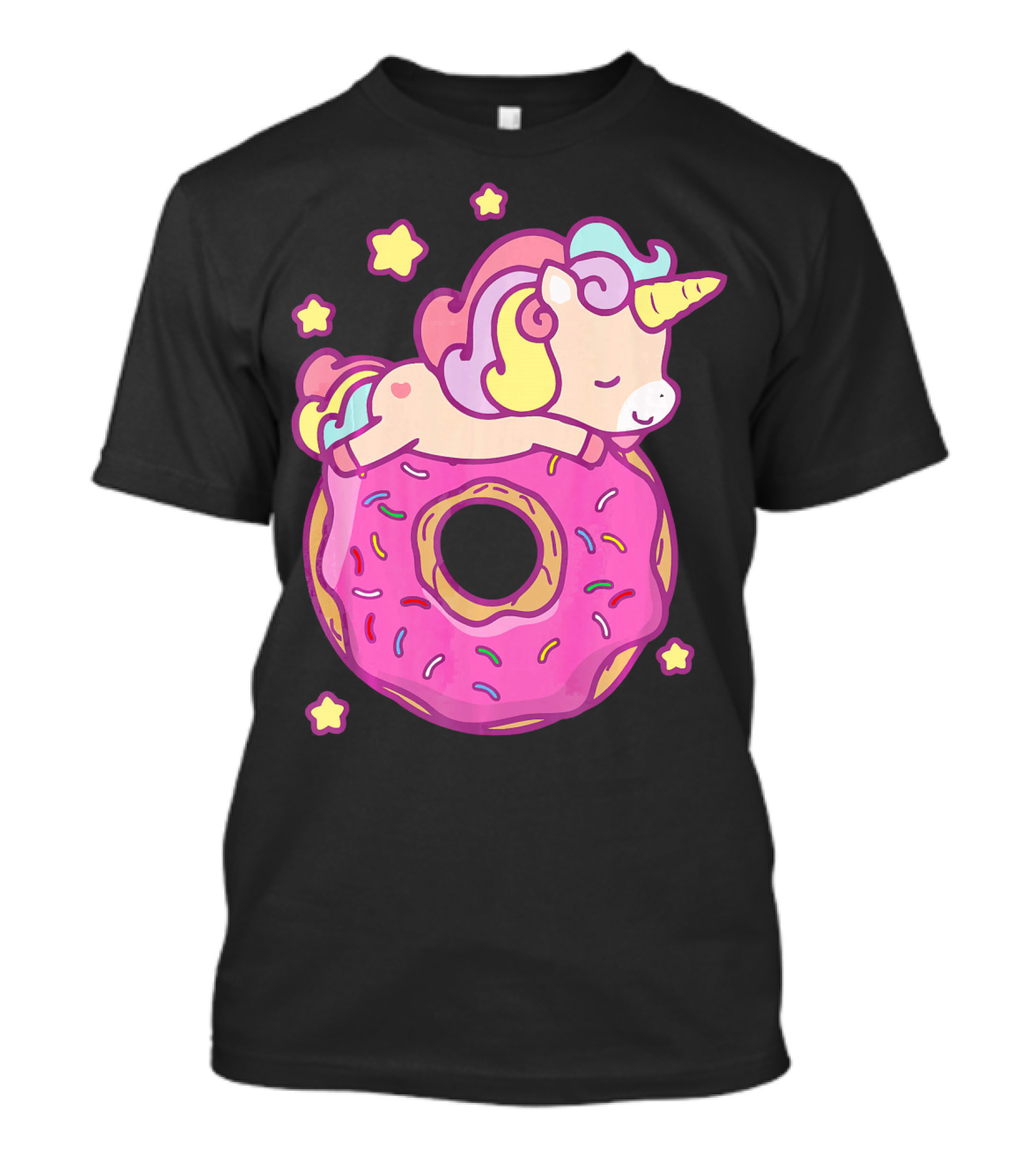 Cute Unicorn Donut Girls Kids Donut Day Sleepy Starry Sprinkle Delight T-Shirt