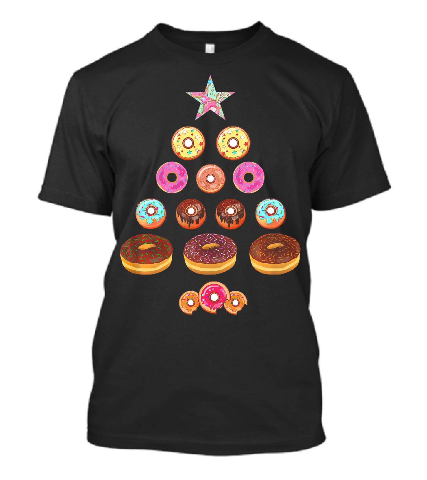 Christmas Donut Tree Star Pyramid T-Shirt