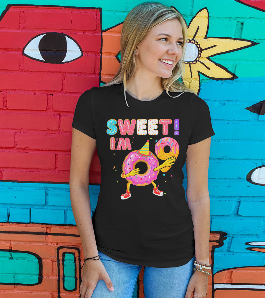 Sweet I'm 9 Years Old Birthday Donut With Sprinkles And Party Hat T-Shirt