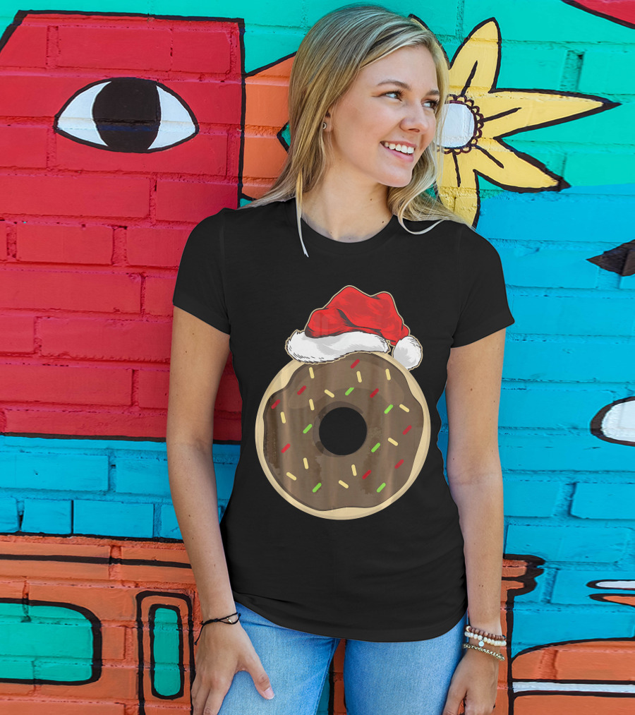 Santa Hat Donut Lover Christmas Treat T-Shirt