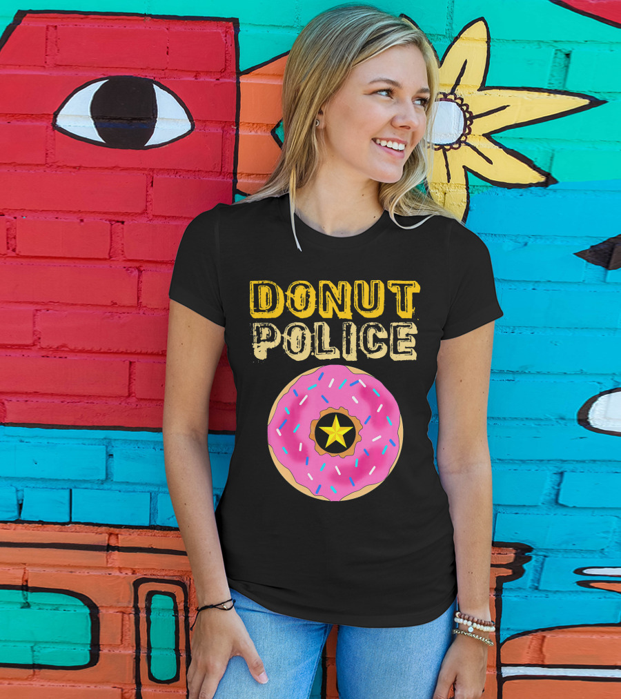 Donut Police Funny Doughnut Lovers And Pink Sprinkled Star Badge T-Shirt